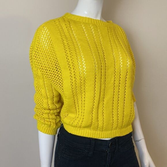 Cotton Emporium Crop Loose Knit Sweater Bright Yellow S - Picture 5 of 6
